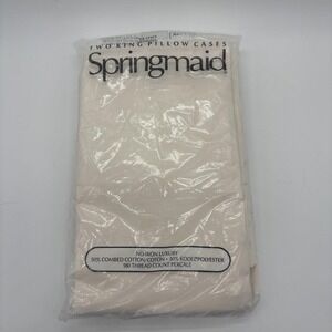 Springmaid Ivory King Size No Iron Luxury Percale 180TC Pillowcases USA NEW